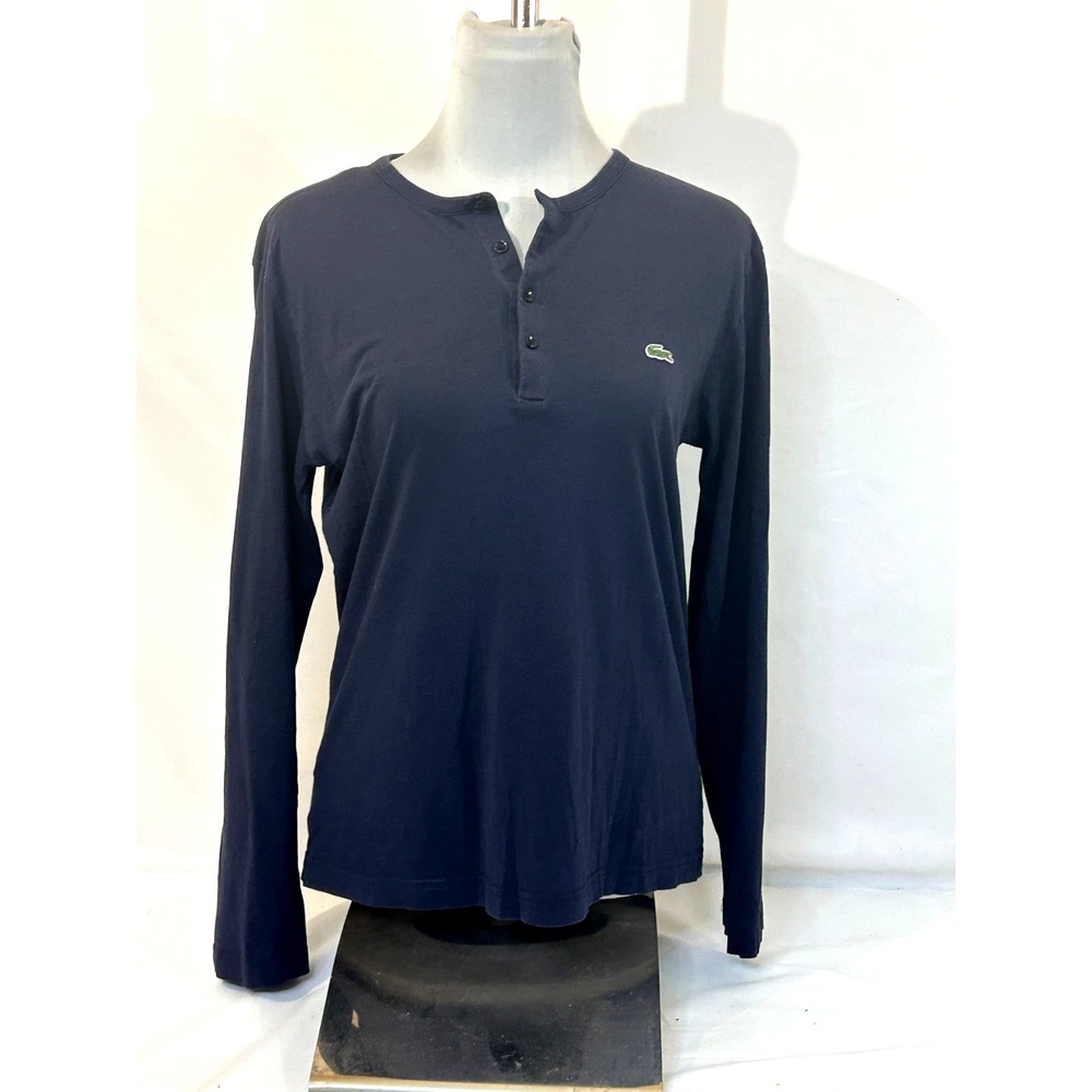 Lacoste Women's Long Sleeve Henley Polo Shirt Navy Blue Pima Cotton Size 3 or S